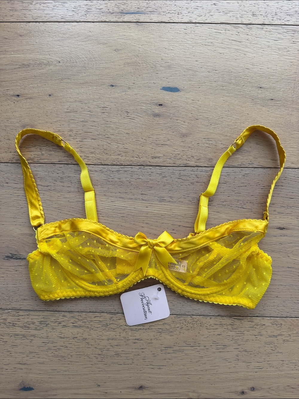 Agent Provocateur NWT Yellow Sheer Polka Dot Mesh Underwire Bra